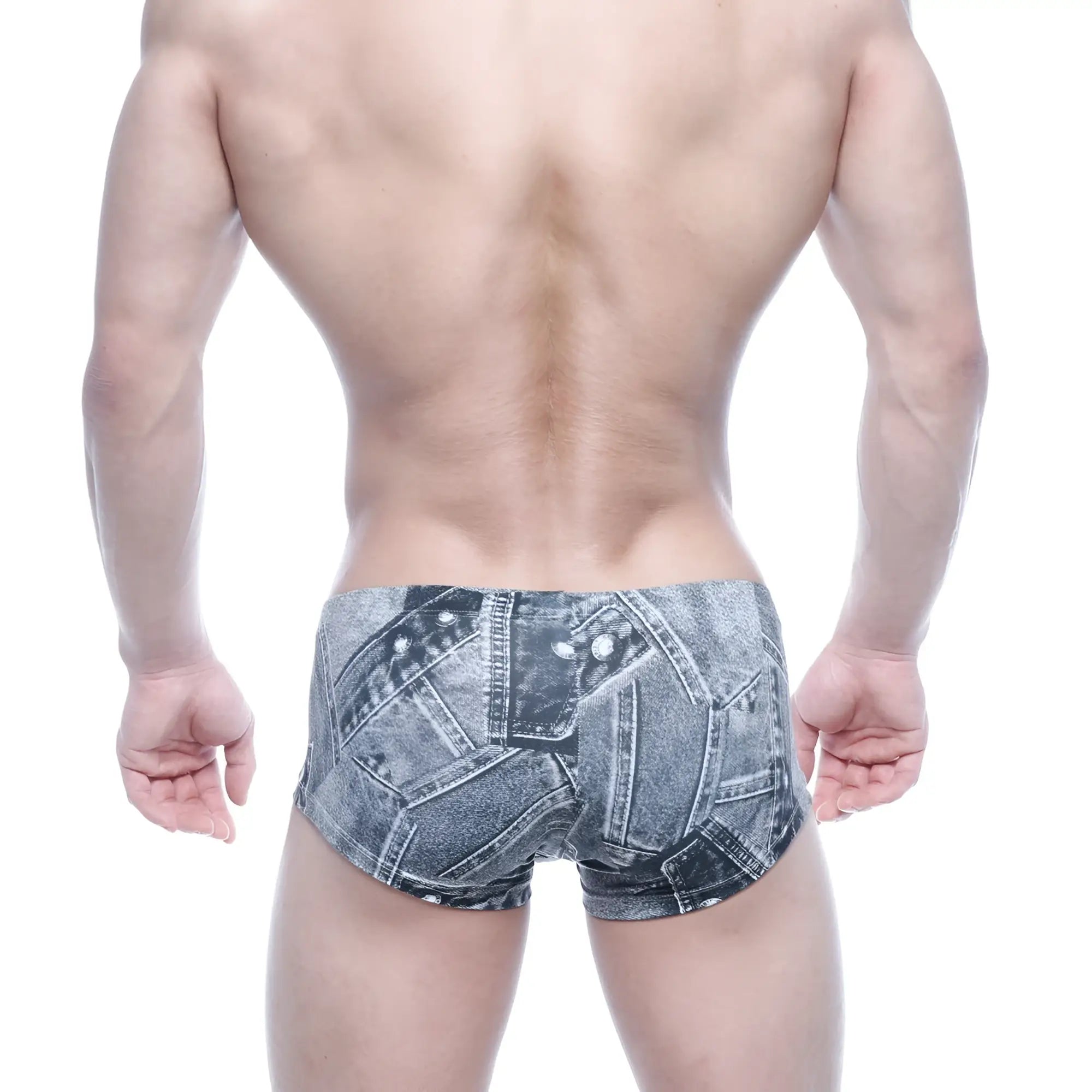 Gray denim-patterned men’s briefs with detailed stitched design metroMalewear oscar boxer denim gray 2125-64