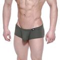 Olive green men’s briefs with a black logo tag on the waistband from metromalewear oscar boxer khaki 2125-26