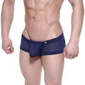 Navy blue mesh briefs with subtle MetroMaleWear logo on the waistband from Oscar Boxer 2125-28 collection