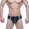 Black briefs with white side stripes and a small logo on waistband metro male wear oslo hip brief charcoal 5123-11