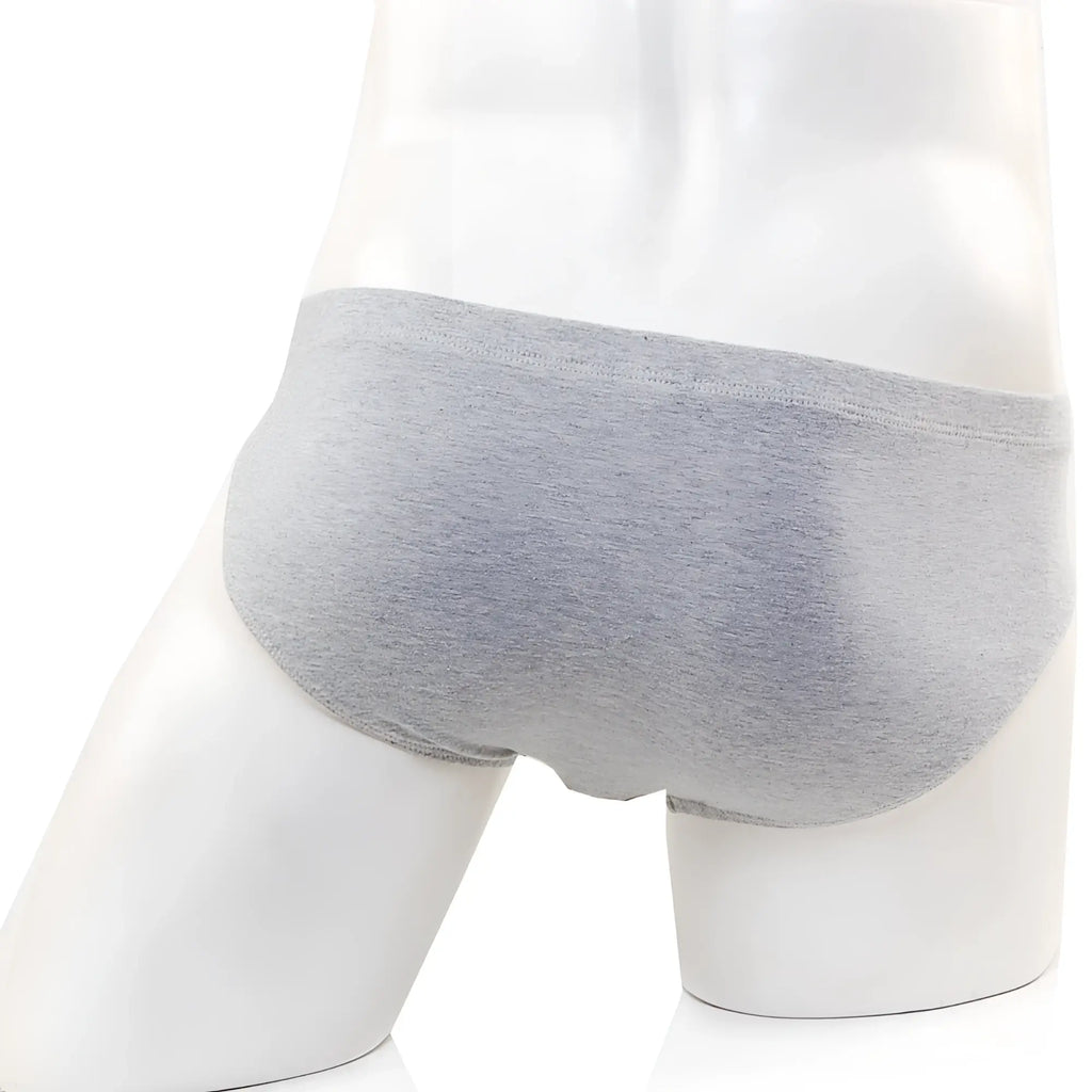 Gray heathered cotton briefs displayed on a mannequin metroMalewear Oslo hip brief gray 5123-10