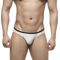White men’s briefs by metromalewear with a black elastic waistband in durable soft fabric for everyday comfort