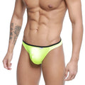 MetroMaleWear over-limit thong neon green with black waistband and small white logo on the front made of bright neon fabric