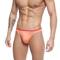 MetroMaleWear Over-Limit thong briefs in orange peach with red elastic waistband for comfortable everyday wear