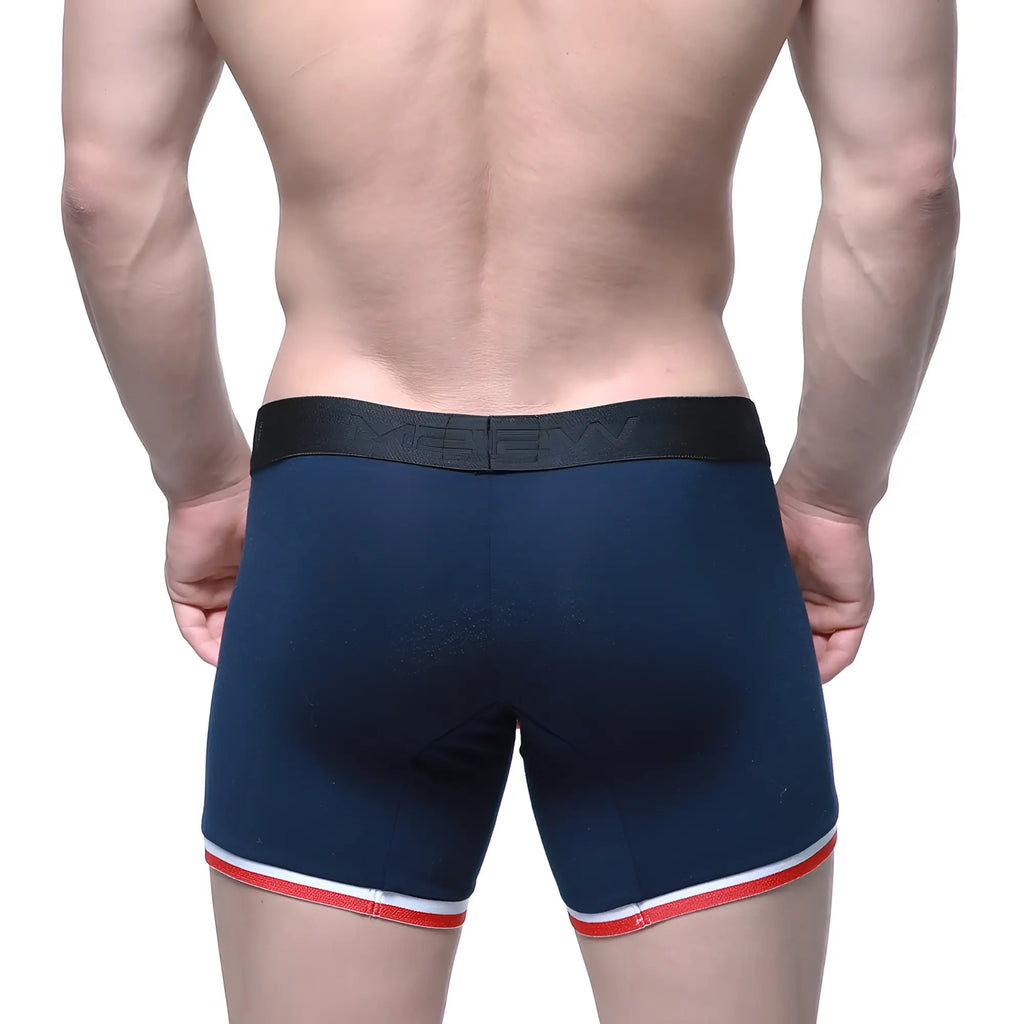 MetroMaleWear Oviedo short boxer 7 inch navy blue briefs with black waistband and red and white leg trim