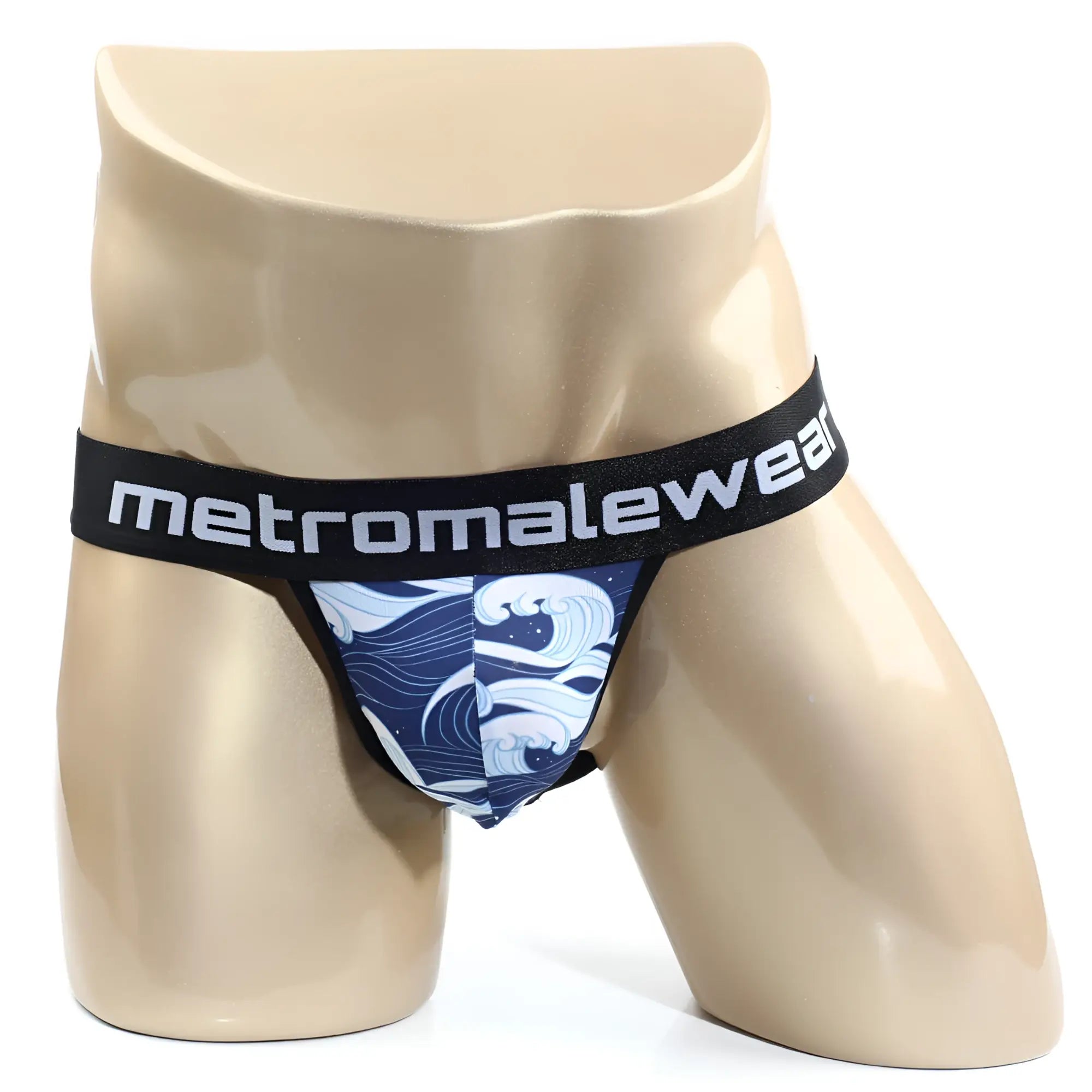 MetroMaleWear Pado jock strap 3001-M63 blue and white wave patterned men’s briefs with black metromalewear waistband