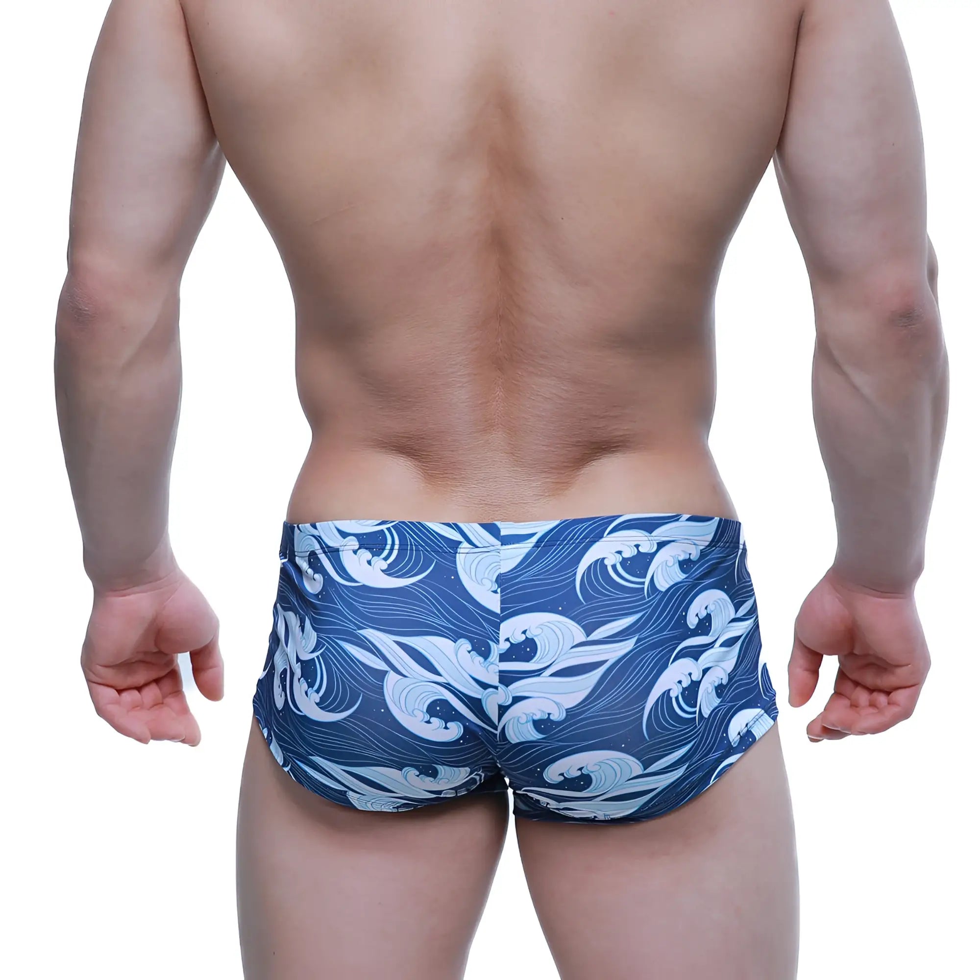 MetroMaleWear Pado trunk 2125-54 blue swim trunks with dynamic white and light blue wave pattern for beachwear