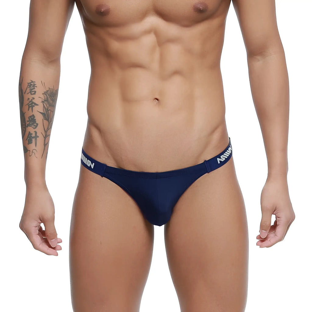 Navy blue MetroMaleWear Paleta bikini briefs with white branded waistband suitable for everyday comfort and style