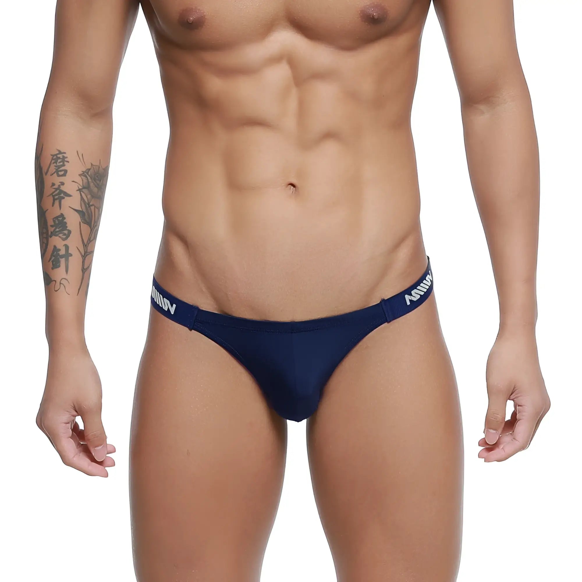 Navy blue MetroMaleWear Paleta bikini briefs with white branded waistband suitable for everyday comfort and style