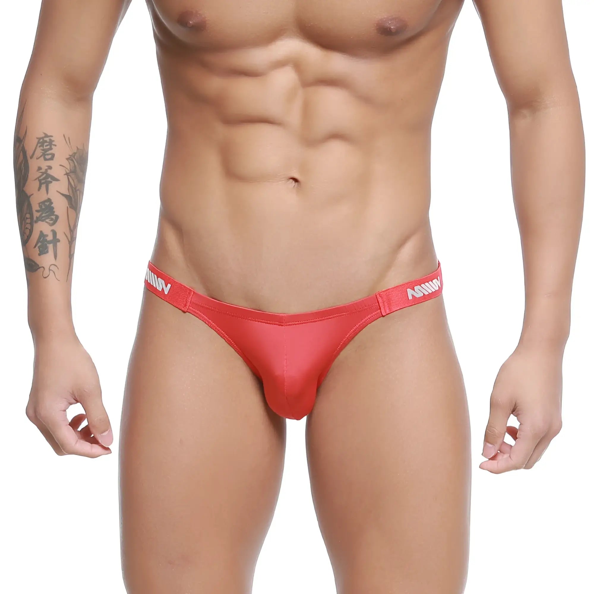 Red men’s thong metro malewear paleta bikini red 3604-13 with white branded waistband front view