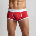 Red metroMalewear palma boxer jock briefs with white trim and branded waistband for comfortable everyday wear