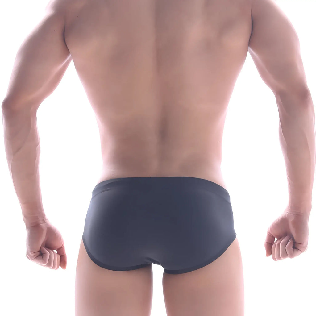 Dark gray metro male wear panel swim brief with smooth stretchy fabric and form fitting design for swimming