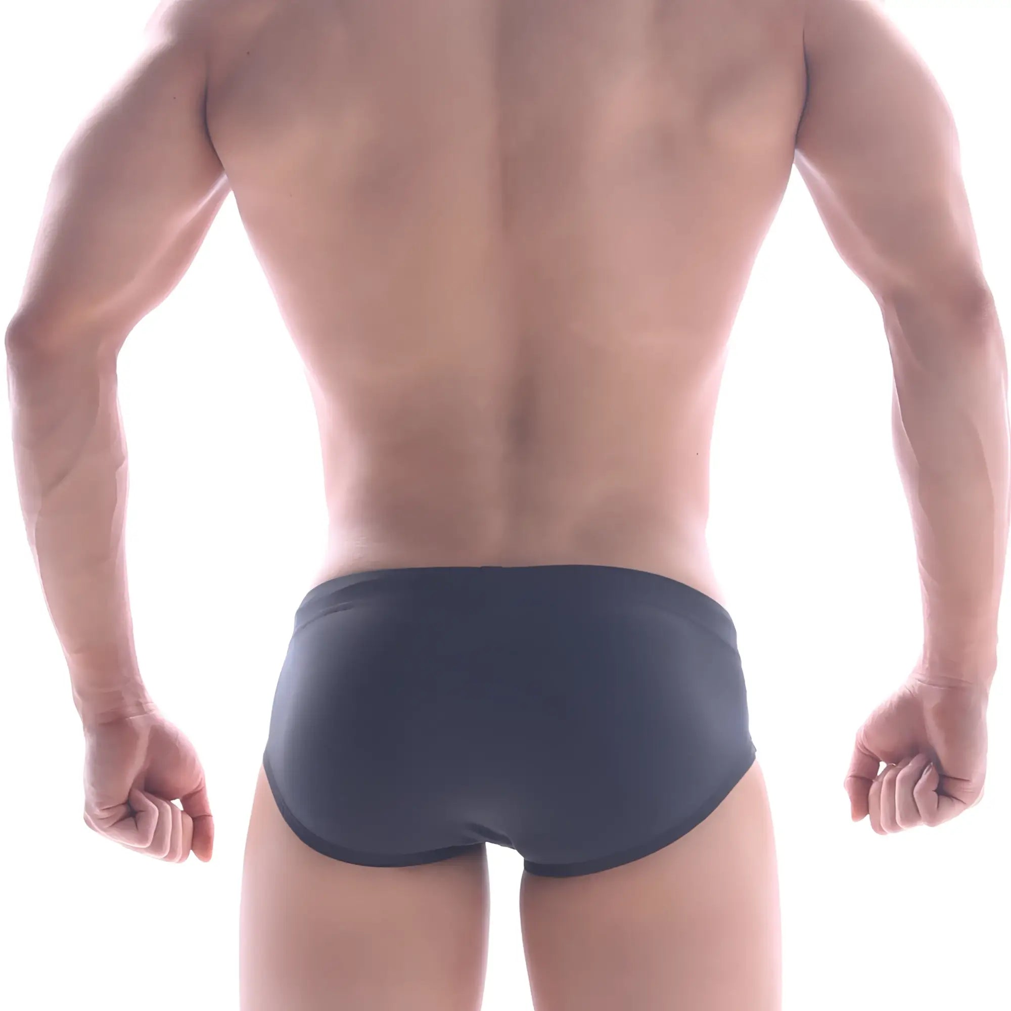 Dark gray metro male wear panel swim brief with smooth stretchy fabric and form fitting design for swimming