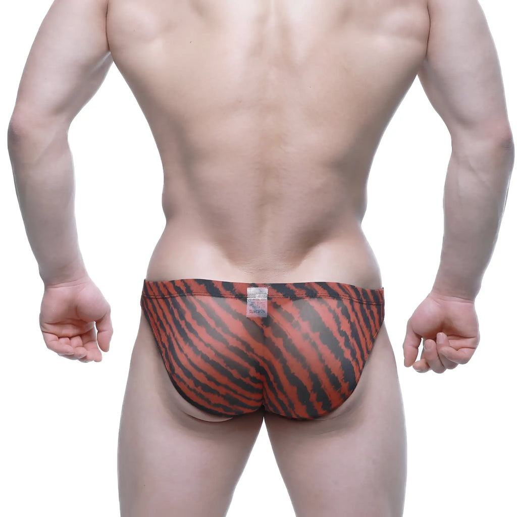 Orange and black tiger-striped men’s briefs metroMaleWear pard bikini 5103-M76 made of soft breathable fabric