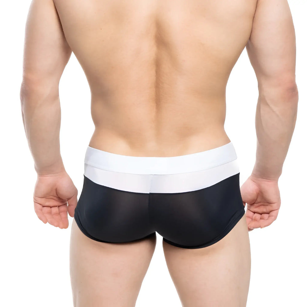 MetroMaleWear Parisienne short boxer black mesh briefs with white elastic waistband for comfortable daily wear