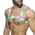 MetroMaleWear Pastel harness 1400-50 rainbow-striped harness with central metal ring and adjustable straps