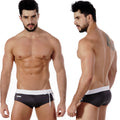Black swim trunks metro male wear pearl swim brief 4910-11 with white waistband drawstring and subtle side logo