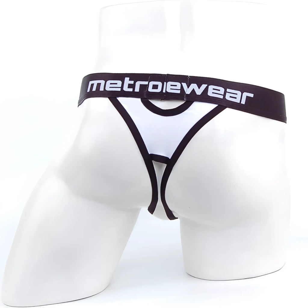 White and black metrowear peek-a-boo thong 2232-00 featuring bold contrasting design and metrowear style