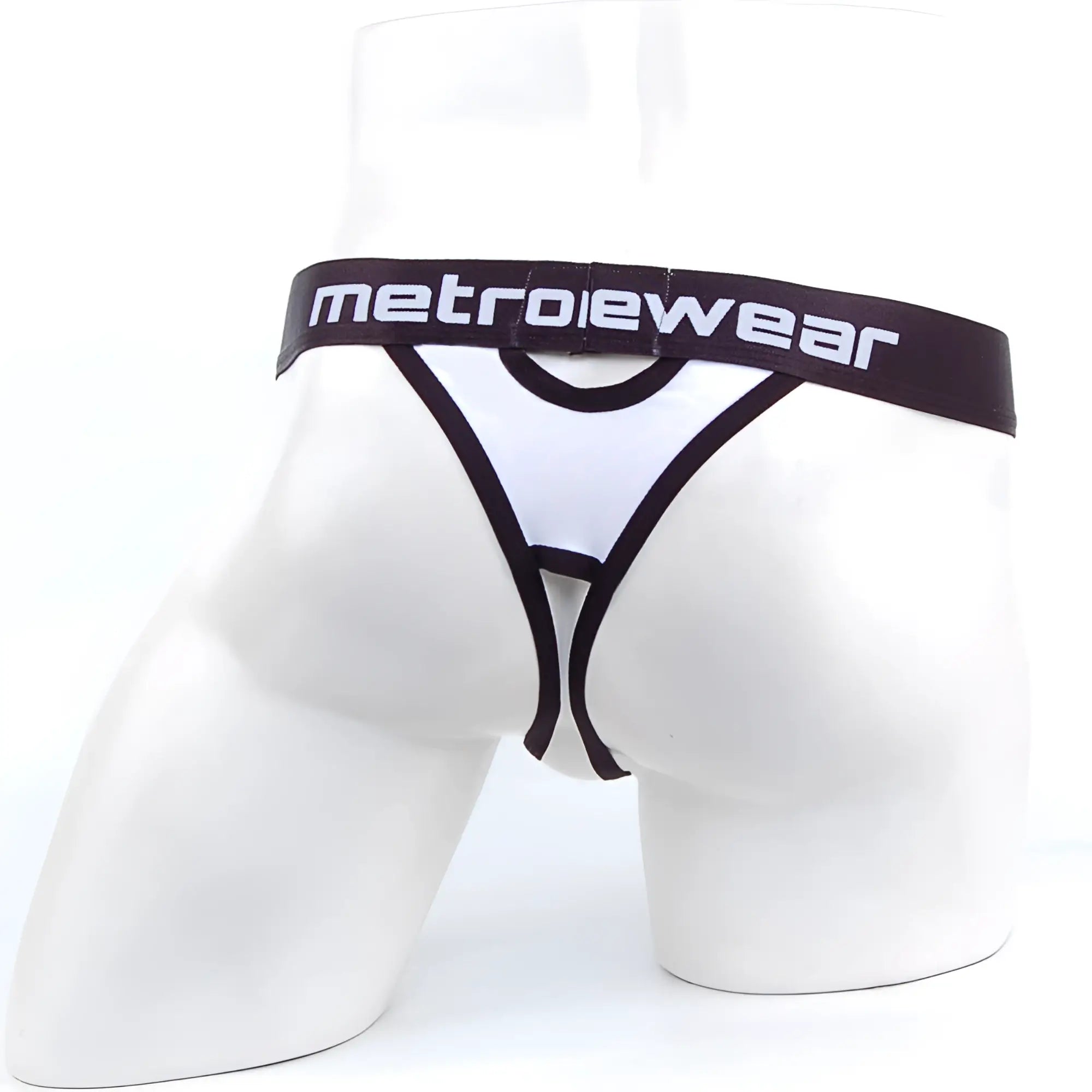 White and black metrowear peek-a-boo thong 2232-00 featuring bold contrasting design and metrowear style