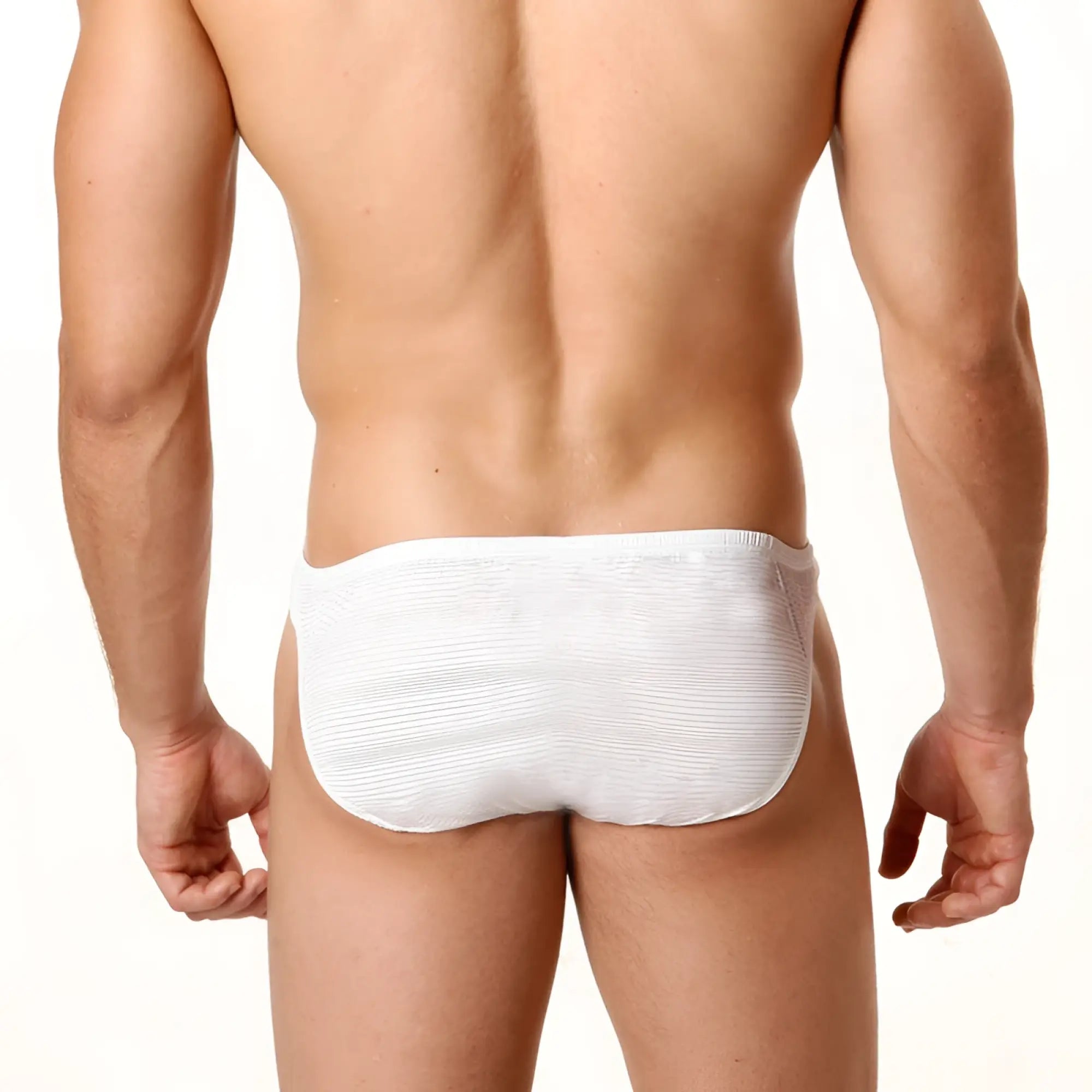White textured bikini briefs from metromalewear perfect scene askin sheer white 2003-45 showcasing fabric detail