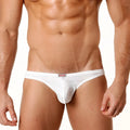 White textured fabric briefs with subtle ribbed pattern and red brand tag at waistband metroMalewear bikini