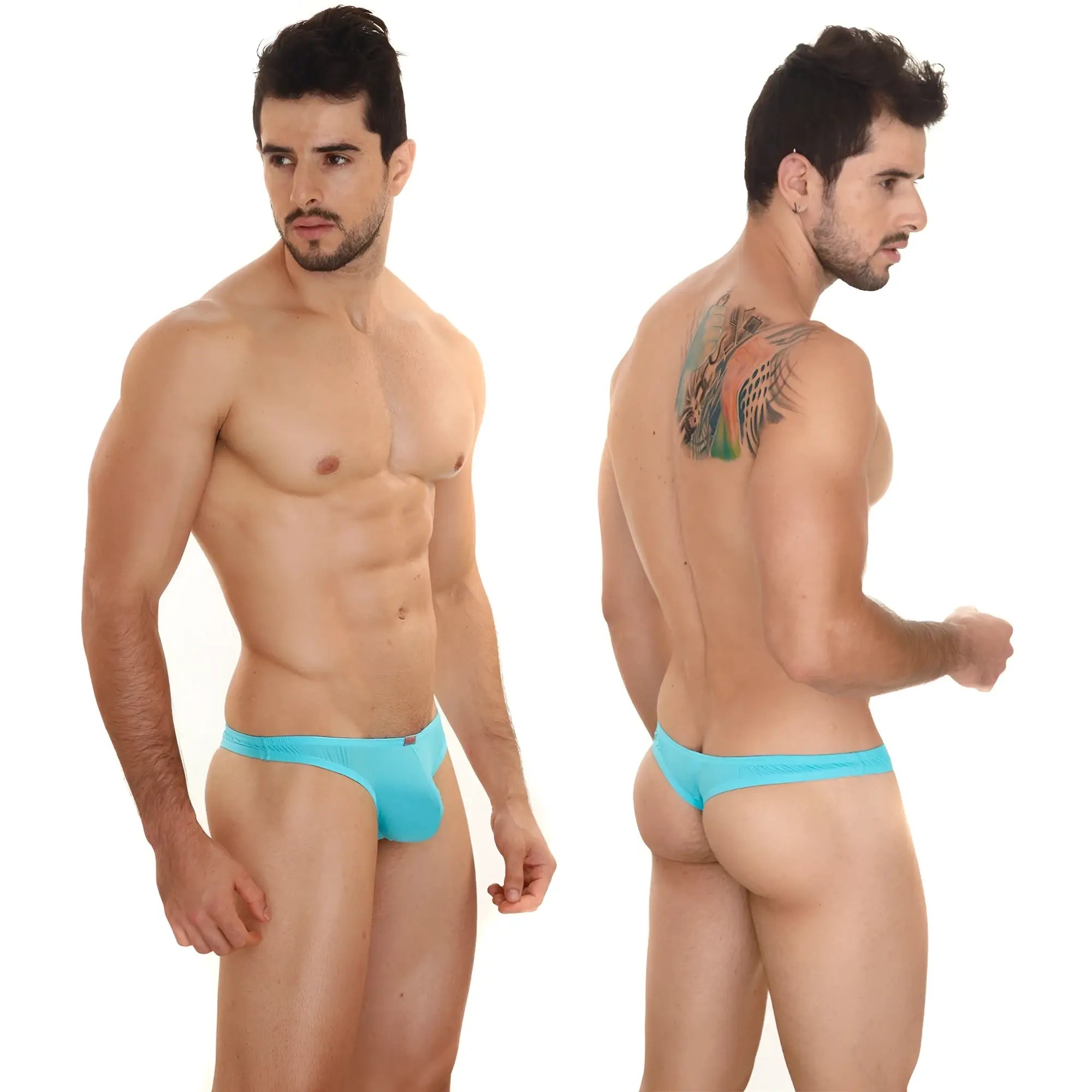 Turquoise-colored form-fitting mens briefs with smooth fabric finish from metromalewear perfect scene askin thong 2002-08