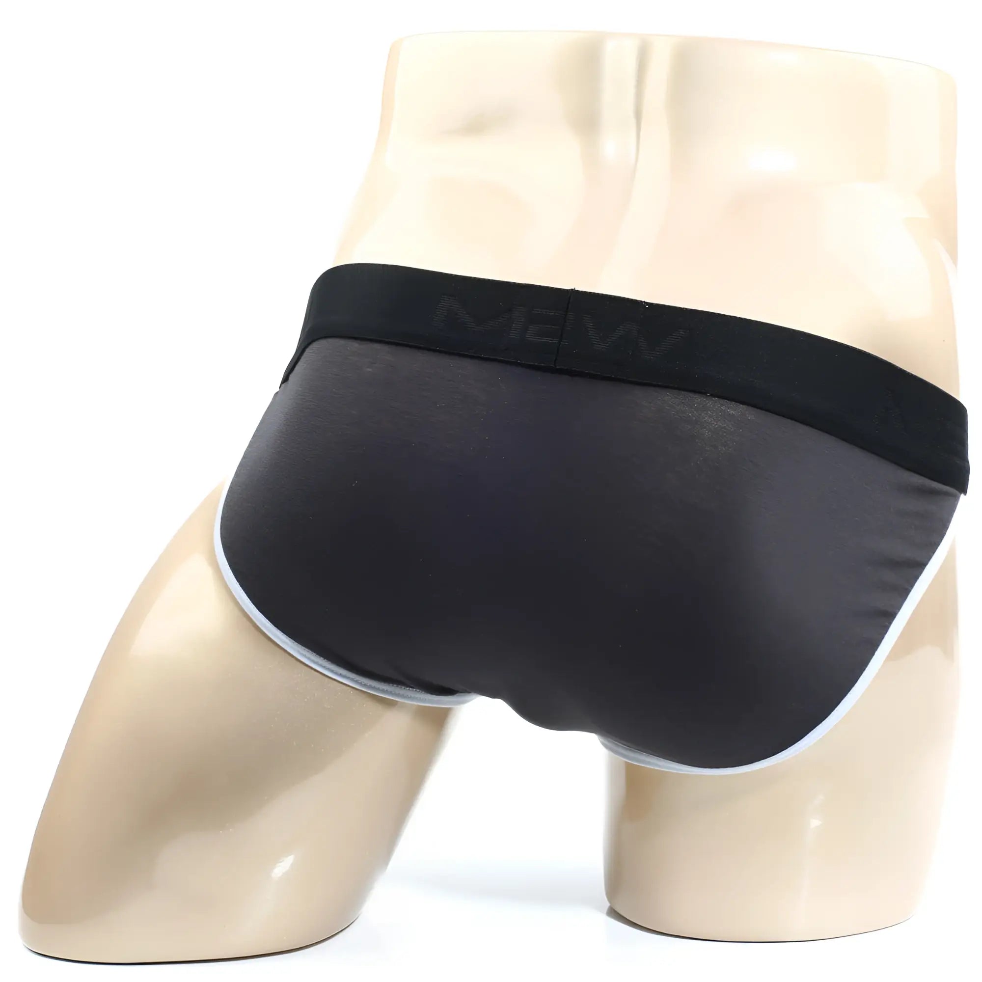 Black men’s briefs with white trim and mew logo on waistband metro male wear perfect scene bikini twilight 1004-11