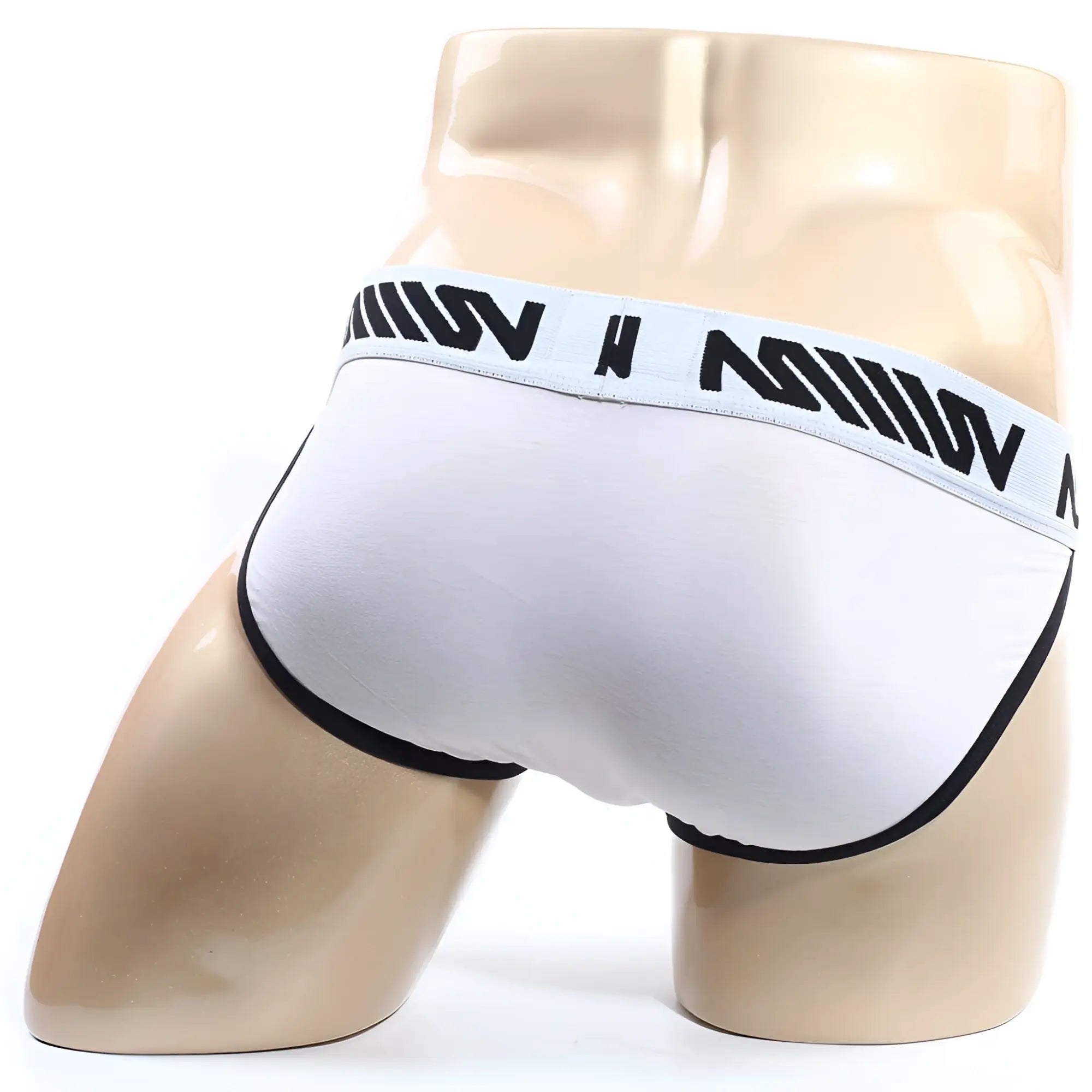 White men’s briefs with black trim and branded waistband metroMalewear perfect scene bikini white 1004-00