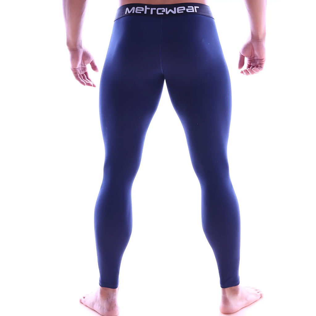Navy blue metromalewear perfect scene cotton long john compression leggings showing back side design