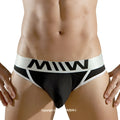 Black and white miiiw metro malewear perfect scene hip brief with sleek modern design in black