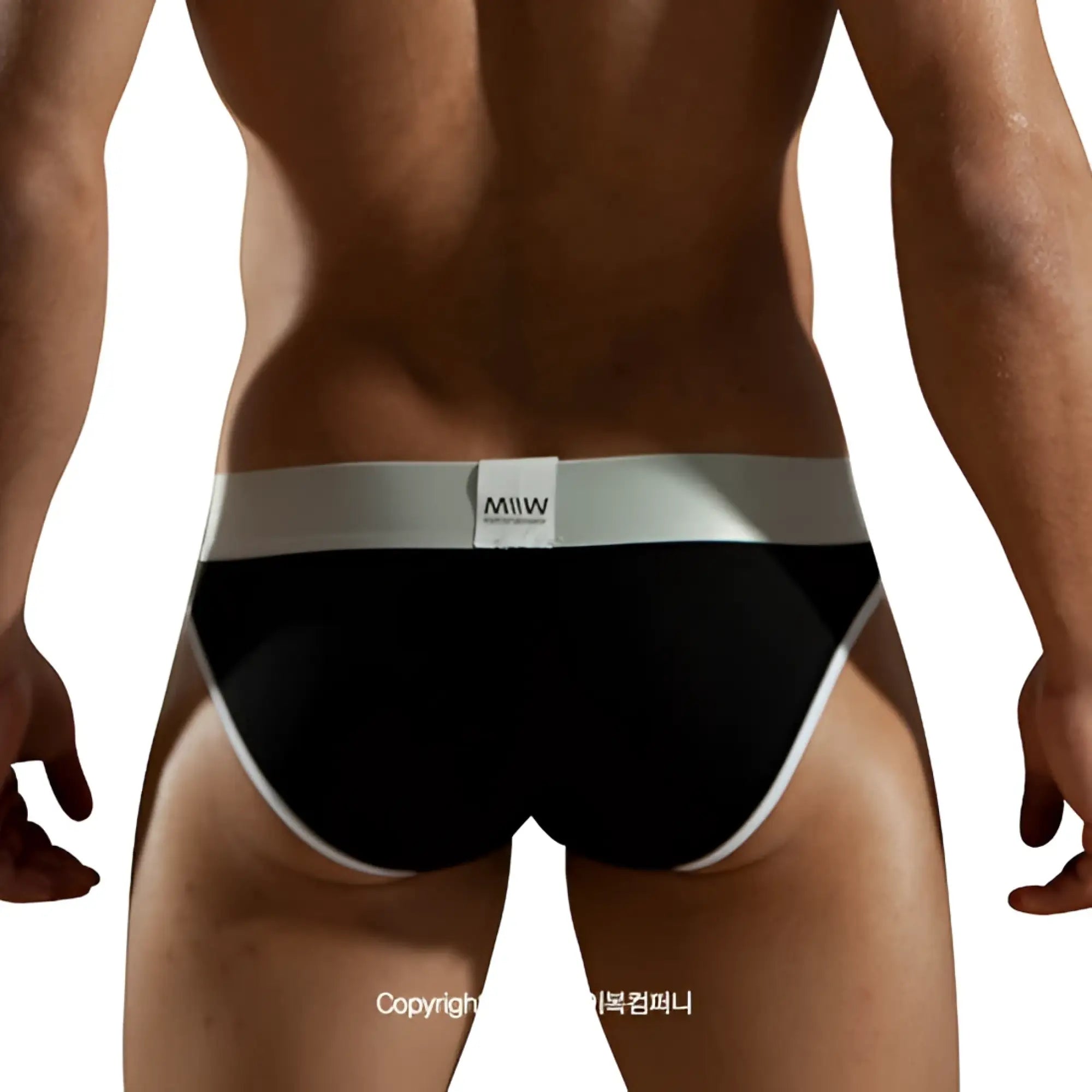 Black briefs with white waistband and miw logo label from metromalewear perfect scene hip brief 1003-20