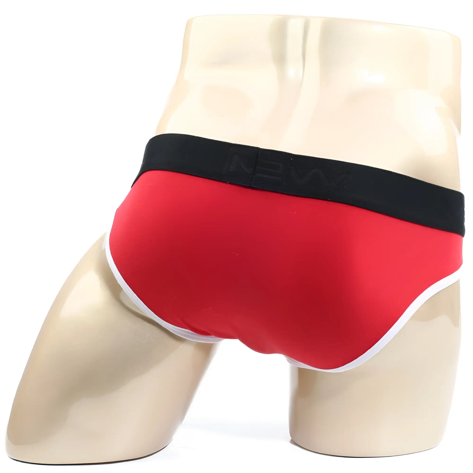Red metroMalewear perfect scene hip brief with black waistband white trim and new brand logo in men’s underwear