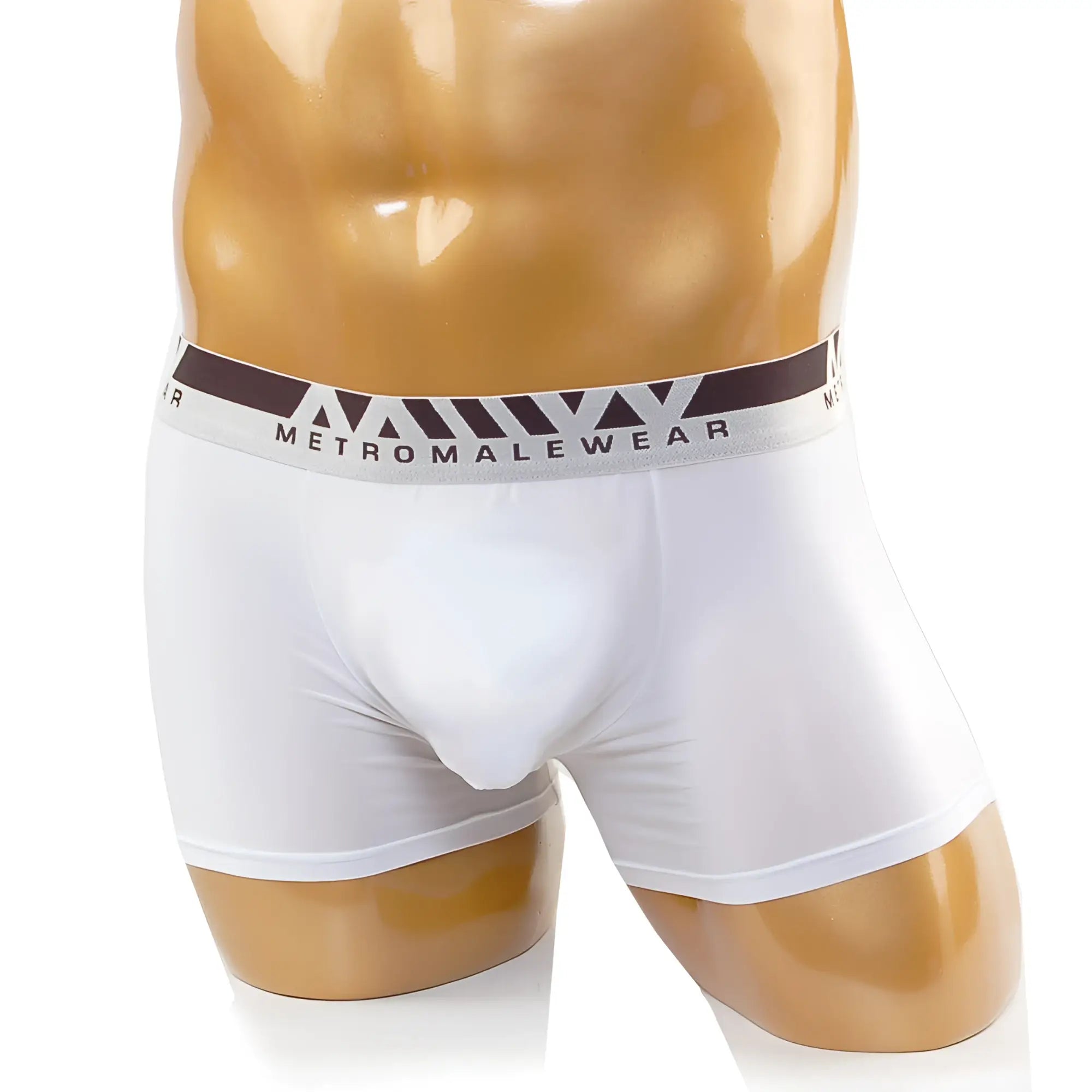 White men’s briefs with gray and brown metromalewear elastic waistband from metroMalewear perfect scene hip solid trunk