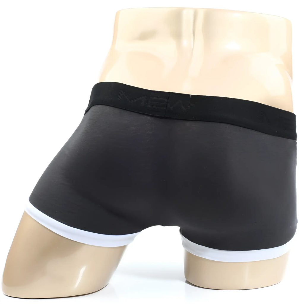 Black briefs with white trim and a black elastic waistband featuring the mew logo from MetroMaleWear Perfect Scene Hip Trunk Twilight 1013-11