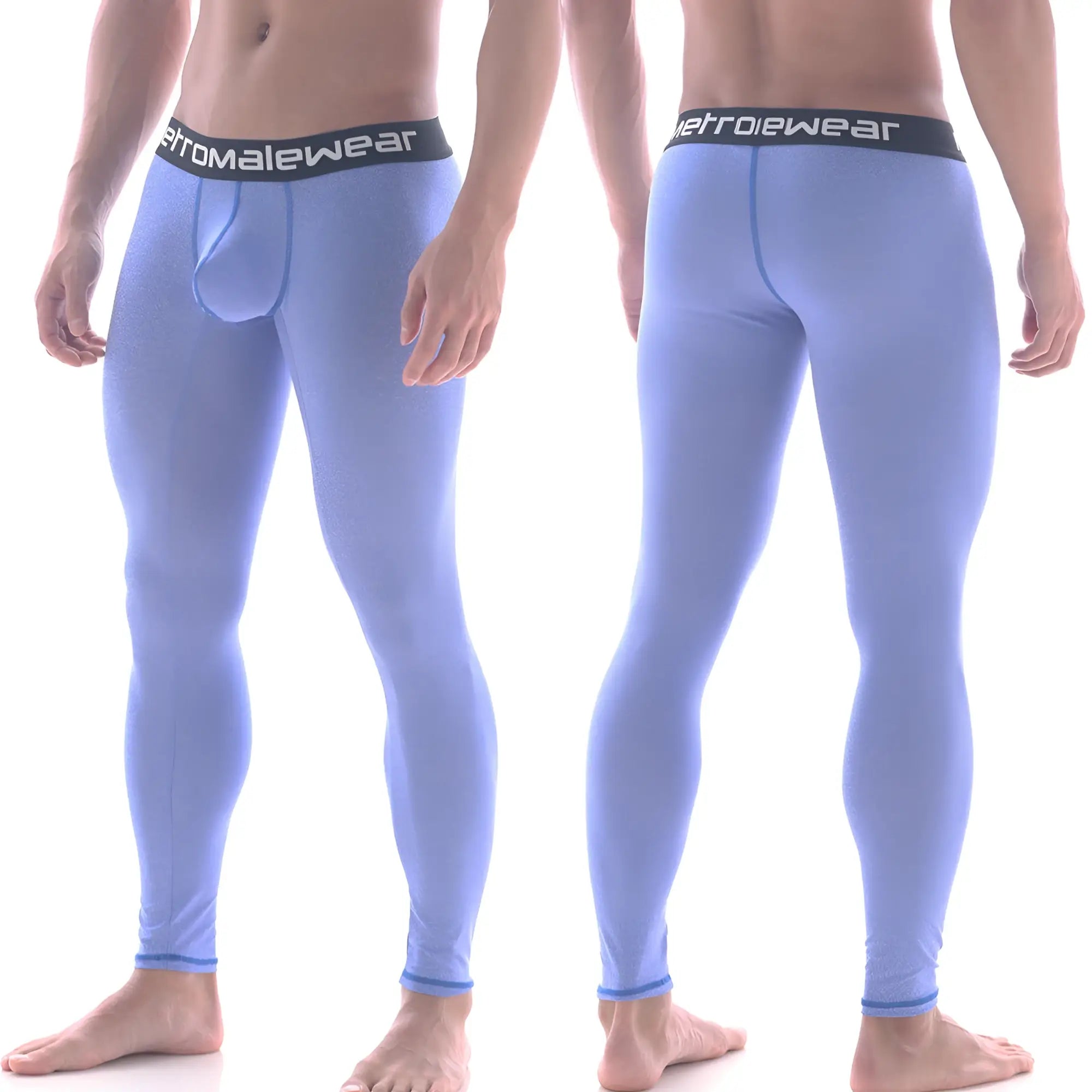 Light blue form-fitting men’s underwear with black metromalewear waistband perfect for daily comfort and style