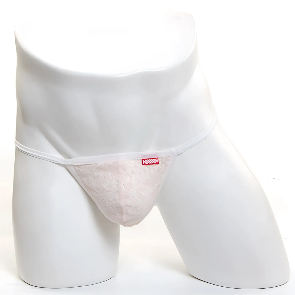 MetroMaleWear perfect scene string lace nude 2014-71 delicate pink lace thong with white elastic waistband and madison logo