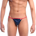 Navy blue satin thong with red elastic waistband and small logo perfect scene string metro malewear 2014-28