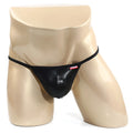 Black patent leather thong with red and white metro male wear brand tag on waistband perfect scene string pearl 2014-22
