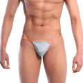 Silver thong with orange trim and small red MetroMaleWear brand tag from Perfect Scene String 2014-10 collection