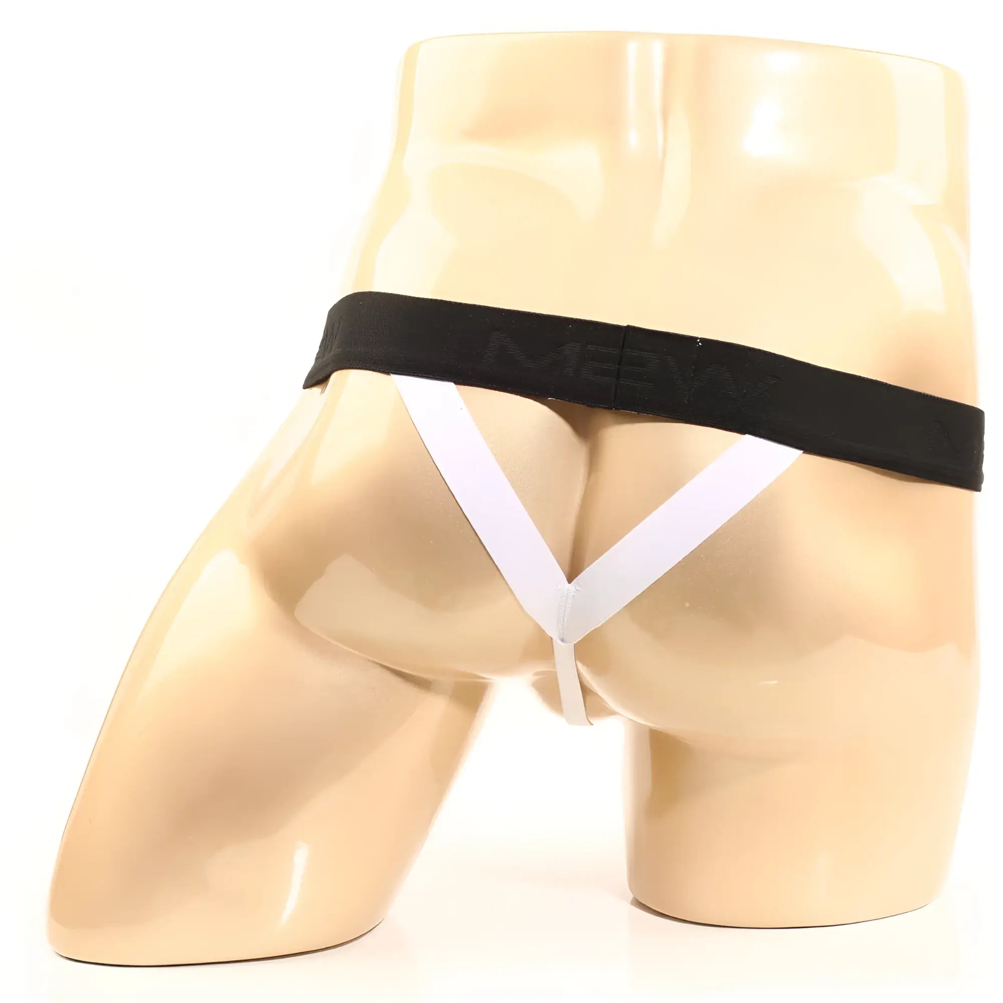Black and white men’s briefs with black m2ny waistband showcase metro male wear perfect scene y-back thong design