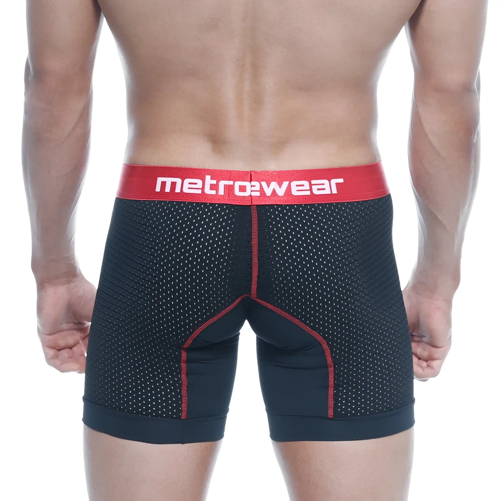 MetroMaleWear Performance boxer black mesh briefs with red trim and bold metrowear logo waistband 2023-P20