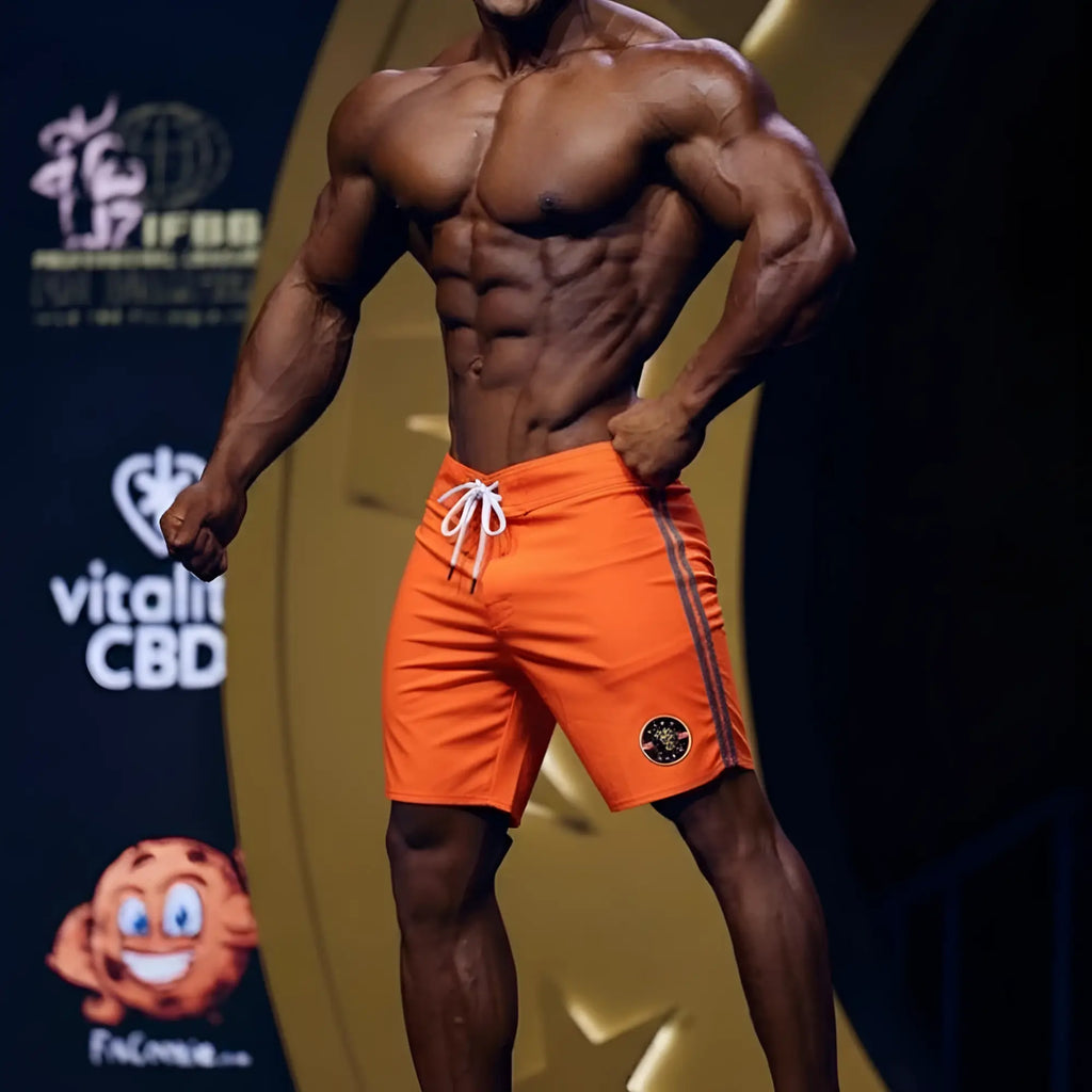MetroMaleWear physique board short lion 4706-30 vibrant orange with white drawstring black side stripes and logo on leg