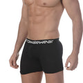 Black mens boxer briefs with white promalewear logo on waistband metro malewear pima cotton breathable fabric