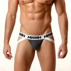 Gray pima cotton athletic briefs with white waistband and black asiv branding from metro malewear charcoal 3001-11