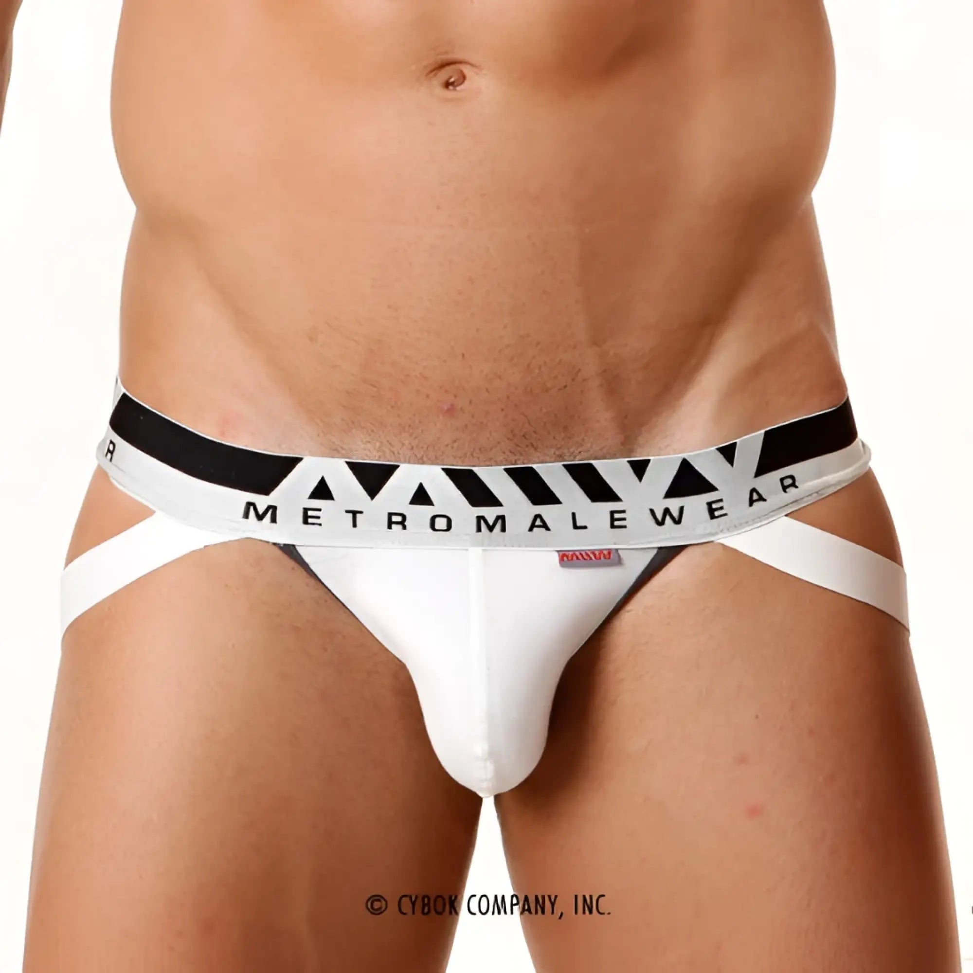 White metromalewear pima cotton briefs with black and white geometric patterned waistband model 3001-00