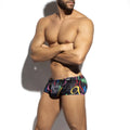 Black briefs metroMalewear pinaculo trunk 2125-85 with vibrant rainbow graffiti pattern and white logo waistband