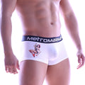 White men’s briefs with retro pinup girl graphic and navy blue metromalewear waistband metro malewear trunk 2026-61