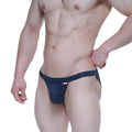 Navy blue metroMalewear plano bikini briefs with snug fit and small red logo on waistband in dark blue 3334-28