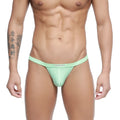 MetroMaleWear Plano bikini green 3334-07 mint green nylon thong with subtle brand logo on waistband front view