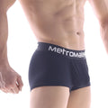 Navy blue metromale boxer briefs with white branded waistband designed for comfort and style in everyday wear